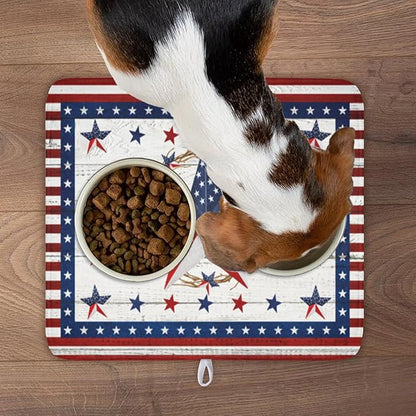 4th of July Patriotic Dish Drying Mat for Kitchen Counter Vintage Red and Blue Star Microfiber Dish Drainer Mat Country Absorbent Washable Drying Pad 16"x18"
