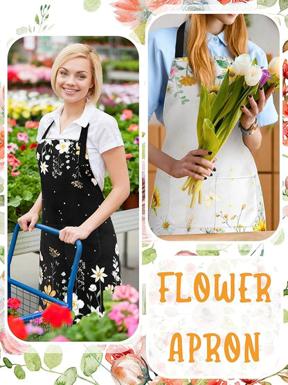 Bencailor 6 Pcs Spring Kitchen Aprons with Pockets Flower Rooster Bee Butterfly Sunflower Summer Aprons Bulk for Women(Bright Color,Flower) - Image 6