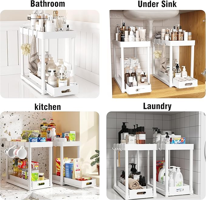 2 Pack Pull-Out Storage Organizers, Under Sink Organizer and Storage for Bathroom & Kitchen,Multi-Purpose Under Cabinet Organizers and storage Black - Image 6