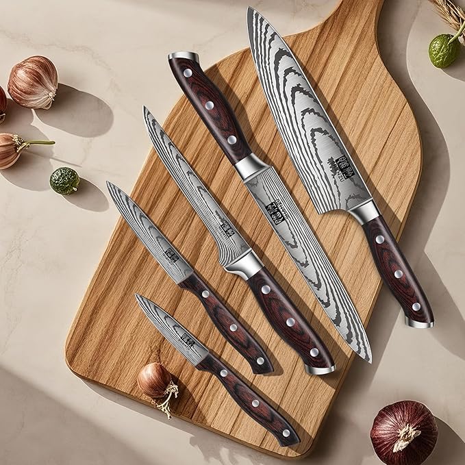 SHAN ZU Japanese Chef Knife Set 5 PCS, High Carbon Stainless Steel Ultra Sharp Kitchen Knives for cooking, Professional Chef Knife Set with Ergonomic Pakkawood Handle - Image 7