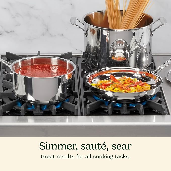 Cuisinart 7-Piece Stainless Steel Pots and Pans Set, Cookware Set Compatible with Induction, Electric, Gas Cooktops, Aluminum Core for Quick Even Heat, Cool Grip Handles, Dishwasher Safe, Oven Safe - Image 4