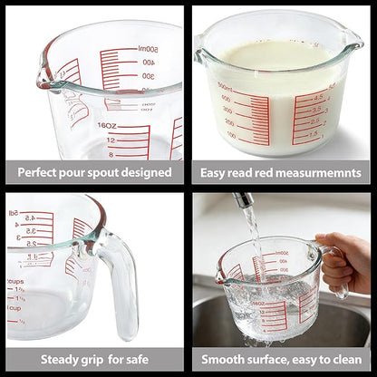 VRUIFA Glass Measuring Cup For Baking and Cooking, Dishwasher, Freezer, Microwave and Oven Safe, Apartment Kitchen Essentials Tools (16 oz)