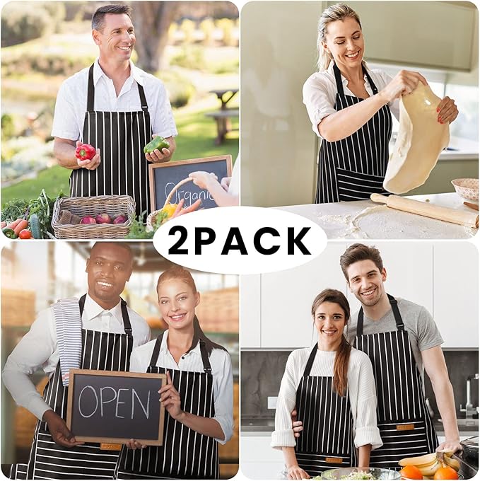 BeLuyi 2 Pack Adjustable Bib Apron with 2 Pockets Chef Cooking Kitchen Restaurant Aprons for Women Men - Image 7