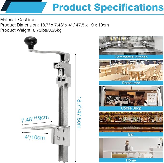 IRONWALLS Commercial Can Opener for Restaurant, 19”/48cm Heavy Duty Table Mount Manual Can Opener for Cans Up to 13” Tall, Metal Professional Can Opener with Plated Steel Base for Hotel, Food Store - Image 2