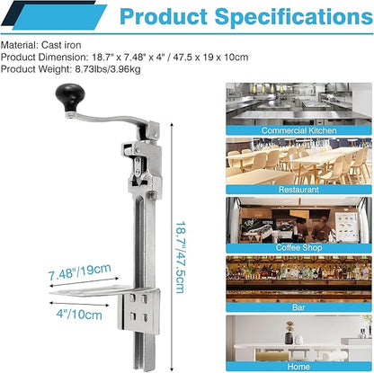 IRONWALLS Commercial Can Opener for Restaurant, 19”/48cm Heavy Duty Table Mount Manual Can Opener for Cans Up to 13” Tall, Metal Professional Can Opener with Plated Steel Base for Hotel, Food Store - Image 2