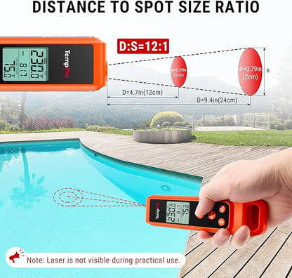 TempPro TP420 2-in-1 Instant Read Thermometer for Cooking, Infrared Thermometer with Meat Probe, Non-Contact Laser Meat Thermometer for Griddle Grill Pizza Oven HVAC Pool (Previously ThermoPro) - Image 7