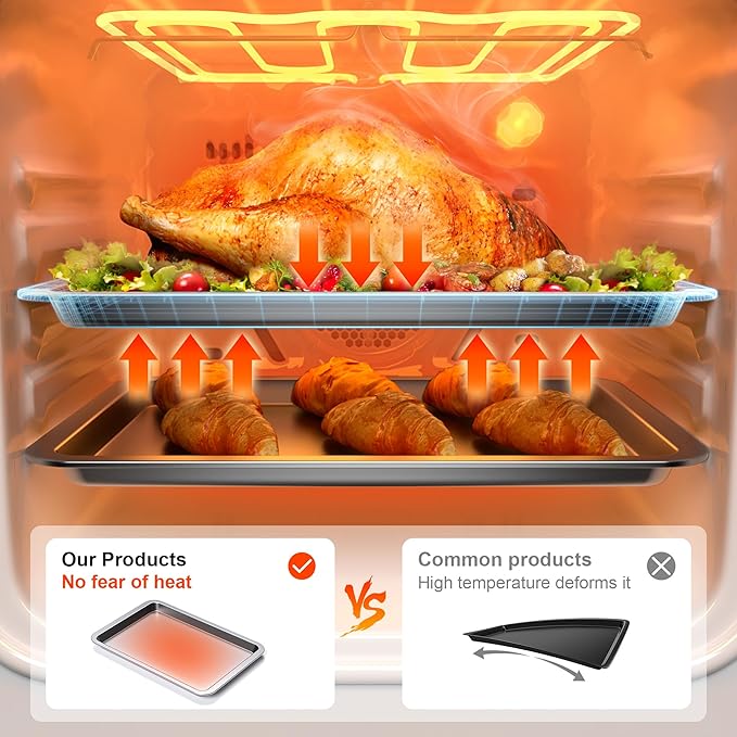 HONGBAKE Cookie Sheet, Baking Sheet Set, Nonstick Oven Pan with Wider Grips,3 Pack, Avoid Too Much Browning -Noble Silver - Image 2