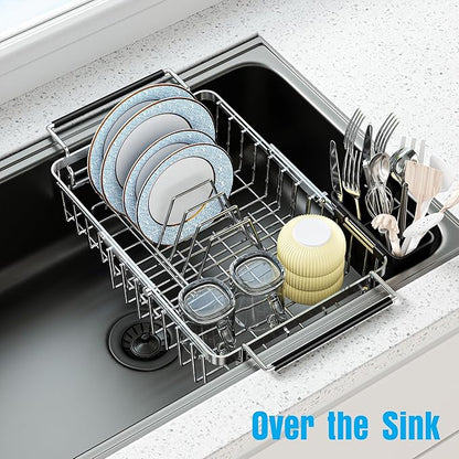 Expandable Over The Sink Dish Drying Rack, Anti-Rust Stainless Steel in Sink Dish Drainer with Cutlery Holder, Counter Space Saving Sturdy Sink Drying Rack for Many Kitchen Drain Task - Image 4