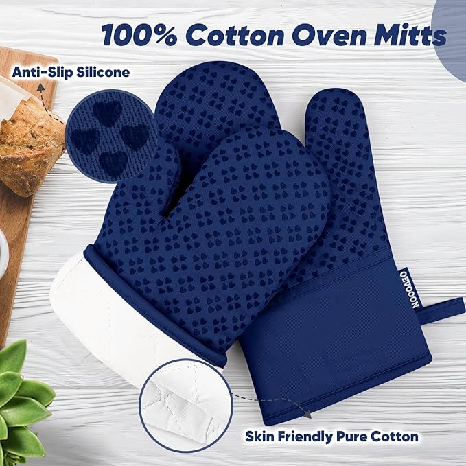 Oven Mitts and Pot Holders 4 Sets, Heat Resistant 500 ℉ Oven Mitt and Pot Holder,Oven Glove&Potholders with Non-Slip Silicone Surface,Kitchen Essentials for Cooking/Baking/BBQ-Marine Blue - Image 3