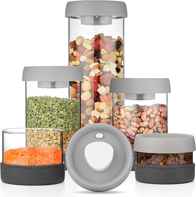Glass Canisters Set - Kitchen Leakproof Seal Food Storage Jars - Coffee Bean Container - Pack of 5 Glass Canisters With Vacuum Airtight Lids for Cereal, Pet Treats, Nuts, Candy - Image 8