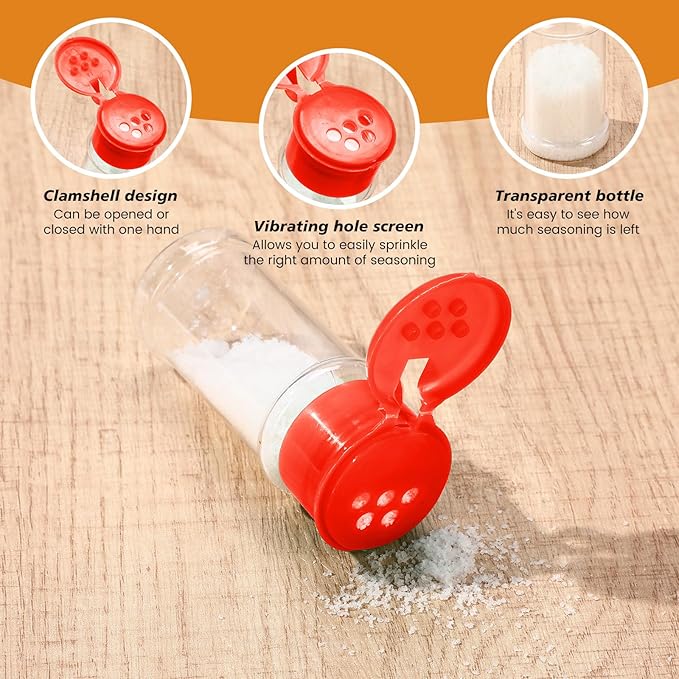 Amyhill 100 Pcs Plastic Spice Bottles Spice Jars with Cap Seasoning Jars Shaker 2 Oz/ 60ml Clear Bottle Containers with Shaker Lids for Storing Herbs and Seasoning Powders (Red)