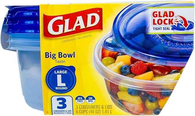 Glad GladWare Big Bowl Food Storage Containers with Lids, Large Round BPA Free Plastic Containers for Soups, Salads, and Meal Prep, Lock Tight Seal, Microwave Dishwasher Safe, 48 Oz, 3 Count - 6 Pack - Image 2