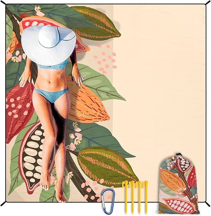 HIHOHO Beach Blanket Waterproof Sandproof Extra Large Beach Mat 79" X 83"/120"x108"for 1-8 Adults Quick Drying Durable Outdoor Picnic Mat for Beach Travel Camping Hiking