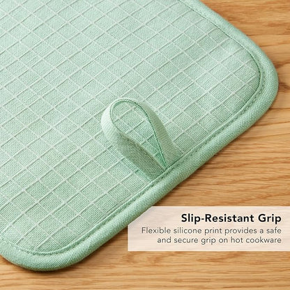 KITCHENAID Gourmet Series Gridlines Pot Holders 2-Pack Set, Heat Resistant up to 600°F, Soft Silicone Grip, Magnetic Cuff, Pistachio Green, 8"x8" - Image 7