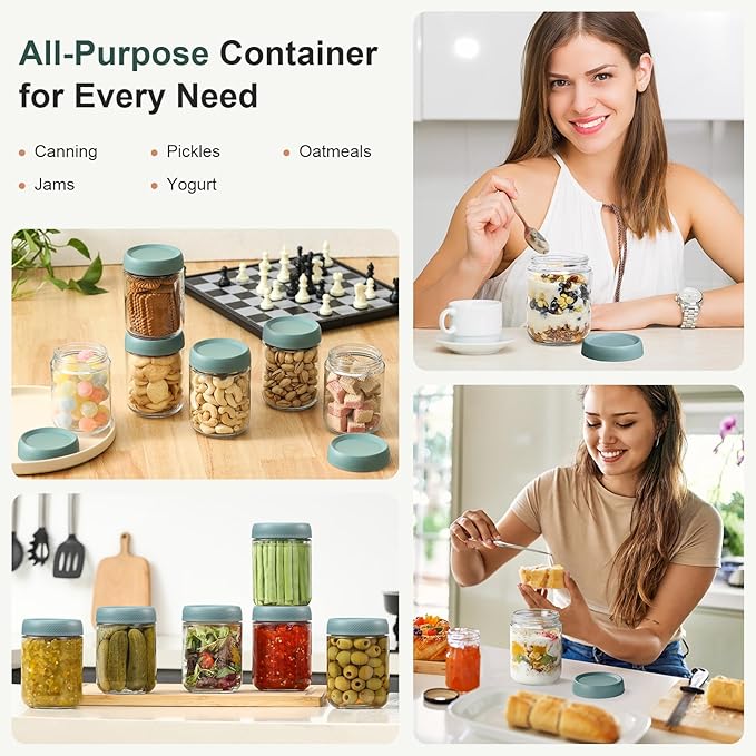 NETANY 6-pack 16oz Glass jars with Airtight Lids, Overnight Oats Containers with Lids, Wide mouth Mason Salad jars, Glass Food Storage Containers for Snacks Yogurt Spice Sugar - Green - Image 7