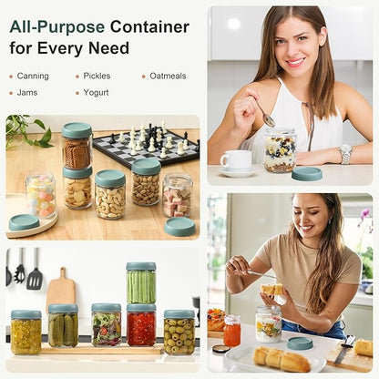 NETANY 6-pack 16oz Glass jars with Airtight Lids, Overnight Oats Containers with Lids, Wide mouth Mason Salad jars, Glass Food Storage Containers for Snacks Yogurt Spice Sugar - Green - Image 7