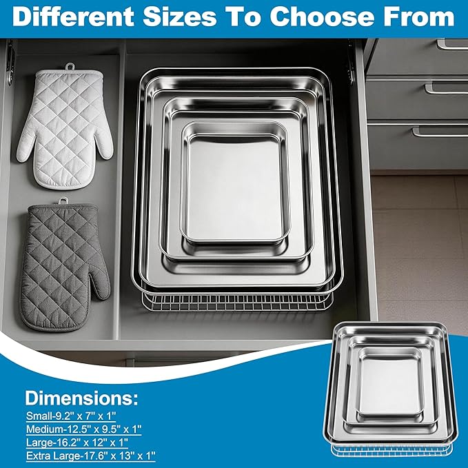 Herogo Stainless Steel Baking Sheet with Wire Rack Set(2 Pans + 2 Racks), 12.5×10×1 Inch Rectangle Cookie Sheet Bakeware Set for Oven, Heavy Duty & Dishwasher Safe- Medium