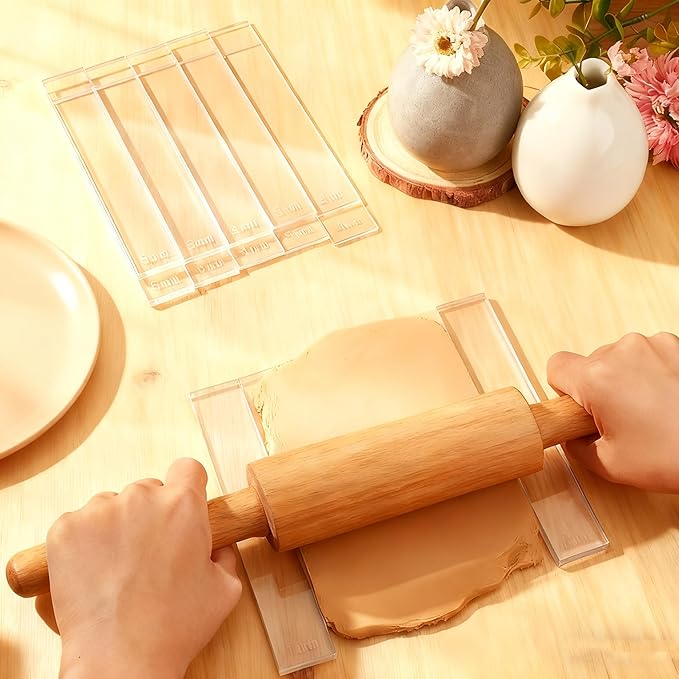 Polymer Clay Tools: Rolling Pin Guides & Roller Set 12Pcs Acrylic Adjustable Depth Guides (2-7mm) with Protective Film for Polymer Earrings, Sculpting & Modeling Clays
