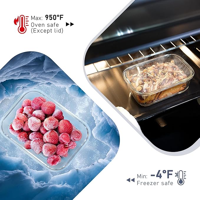 10-Pack Glass Food Storage Containers with Tempered Lids – Borosilicate, Airtight, Oven-Safe (-4°F~950°F), BPA-Free, 4.4 & 1.6 Cup, Leak-Proof, Dishwasher Safe (Gray) - Image 4