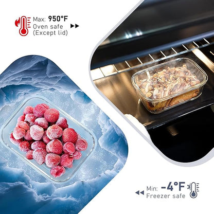 10-Pack Glass Food Storage Containers with Tempered Lids – Borosilicate, Airtight, Oven-Safe (-4°F~950°F), BPA-Free, 4.4 & 1.6 Cup, Leak-Proof, Dishwasher Safe (Pink) - Image 4
