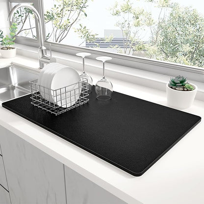 Rnivvi Dish Drying Mat for Kitchen Counter, 12 x 19" Super Absorbent Drainer Pad Easy Clean Dish Rack Pad, Non-Slip Heat Resistant Coffee Bar Mats for Coffee Machine Station Accessories Decor, Black by Rnivvi
