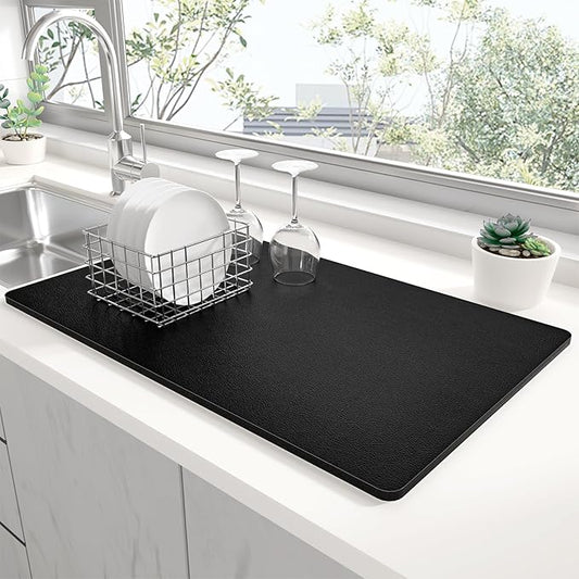 Rnivvi Dish Drying Mat for Kitchen Counter, XL 15 x 24" Super Absorbent Drainer Pad Easy Clean Dish Rack Pad, Non-Slip Heat Resistant Coffee Bar Mat for Coffee Machine Station Accessories Decor, Black by Rnivvi