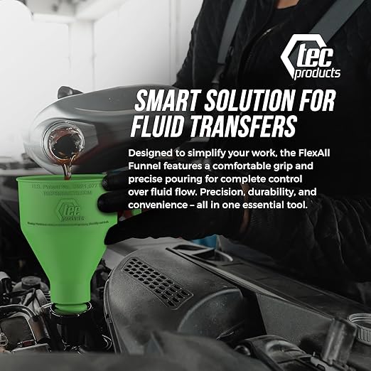TEC Products FlexAll Long Flexible Funnels - Automotive Oil Funnel with Hose, Durable Nitrile Rubber for Oil Change, Transmission Funnel Fluid, Diesel, Fuel, Gas - Made in USA - Green (16 x 5 Inches) - Image 8