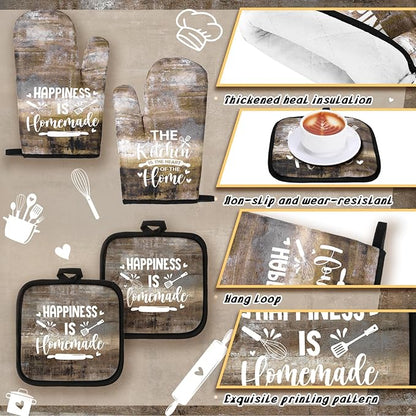 Fourluoo 10 Pcs Farmhouse Kitchen Decor and Accessories Set 4 Kitchen Towels 2 Pot Holders 2 Oven Mitts 2 Rugs for Cooking Baking Mom Housewarming Gifts(Brown Gray,Classic Style) - Image 5
