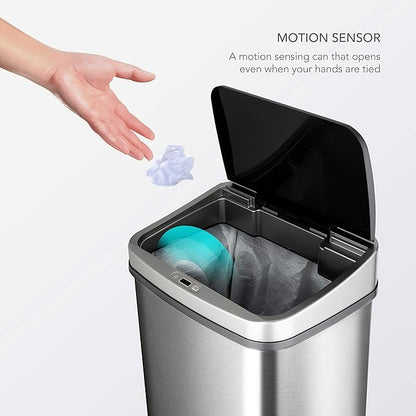 Ninestars DZT-50-28BR Automatic Touchless Motion Sensor Rectangular Trash Can, Black Top, 13 Gal. 49 L., Brush - Image 2