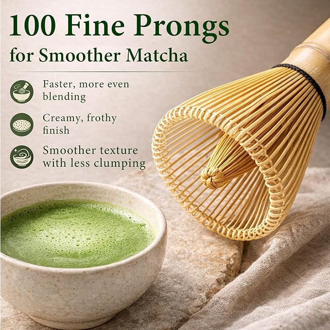 Matcha Whisk - Bamboo 100 Prong Handcrafted Natural Whisk for Matcha Powder, Traditional Japanese Chasen for Authentic Matcha Tea Preparation & Lattes - Image 2