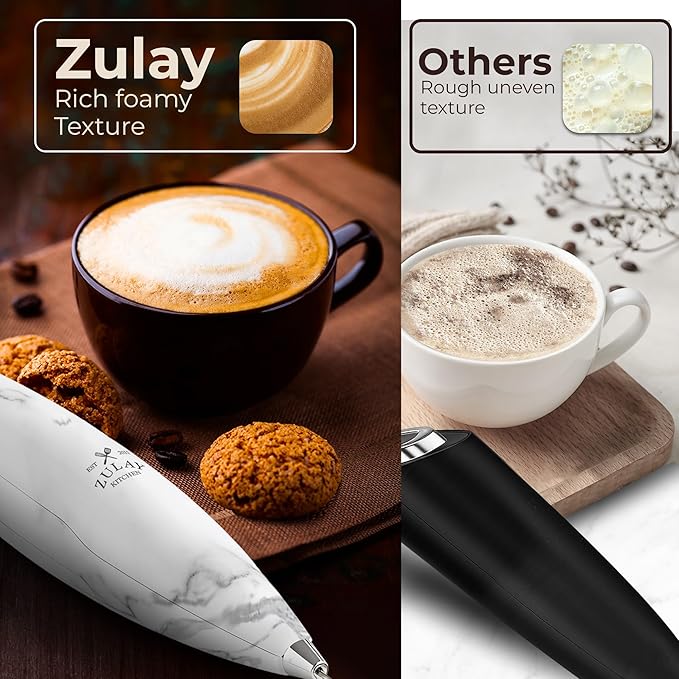 Zulay Kitchen Patented Tornado Triple Whisk Milk Frother with 4 Duracell Batteries – Handheld Foam Maker for Coffee, Lattes, Matcha & Hot Chocolate – Rich, Creamy Froth in Seconds - Marble - Image 6