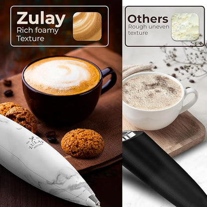 Zulay Kitchen Patented Tornado Triple Whisk Milk Frother with 4 Duracell Batteries – Handheld Foam Maker for Coffee, Lattes, Matcha & Hot Chocolate – Rich, Creamy Froth in Seconds - Marble - Image 6