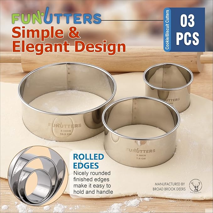 Cookie Cutter Set, 3 Pc Kit, Measuring 2'', 3'', and 4'', Round Metal Baking Rings for Pastry, Biscuits, and Dough Cutting, Heavy Duty and Reusable, Multiple Sizes - Image 4