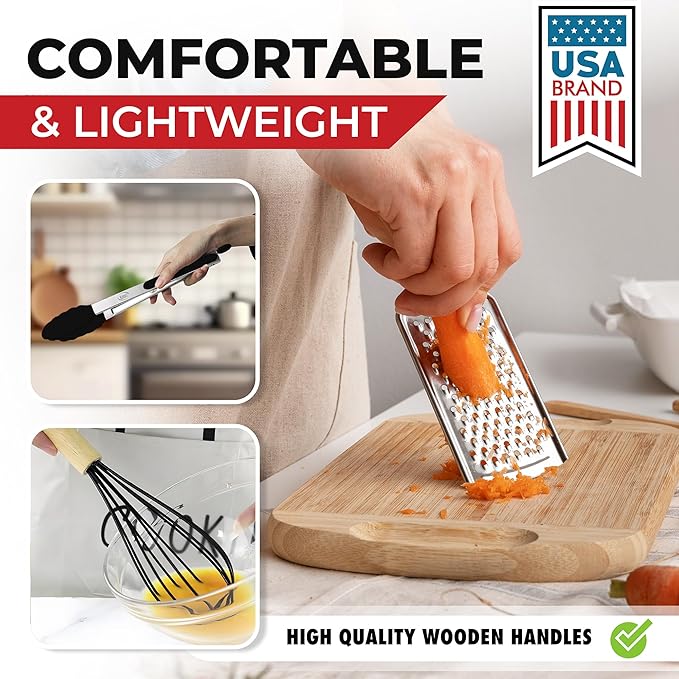 Kaluns 50 PCS Silicone Kitchen Utensils Set Complete Kitchen Set - 800°F Heat Resistant Non-Stick Premium Cooking Utensils W Wooden Handles - Can Opener, Masher, Turner, Silicone Spatula Set - Image 6