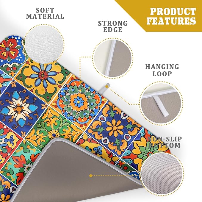 Mexican Tiles Dish Drying Mat for Kitchen Counter Absorbent Microfiber Dish Drying Pad Kitchen Gadgets Multi-use - Image 4