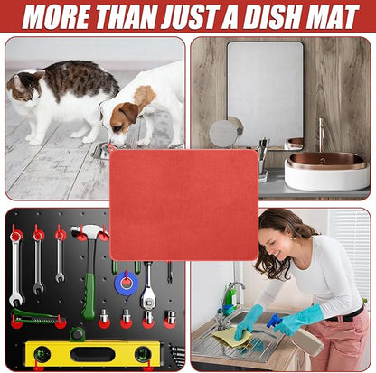 Hushee 2 Pack Extra Large Dish Drying Mat Microfiber Absorbent Dish Drying Pad Large Size Dishes Drainer Mats for Countertop, Sink, Refrigerator or Dryer (30 x 24 Inch,Red) - Image 6