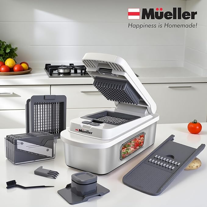 Mueller Pro-Series 10-in-1, 8 Blade Stainless Steel Multi Vegetable Chopper And Mandoline Slicer, Kitchen Accessories and Essentials, Food and Veggie Chopper, Mincer, Dicer, White Sand/Grey - Image 7