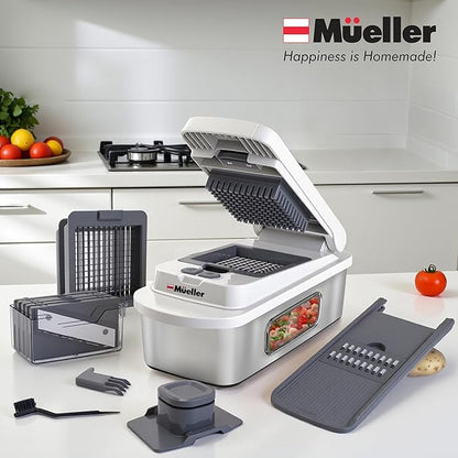 Mueller Pro-Series 10-in-1, 8 Blade Stainless Steel Multi Vegetable Chopper And Mandoline Slicer, Kitchen Accessories and Essentials, Food and Veggie Chopper, Mincer, Dicer, White Sand/Grey - Image 7