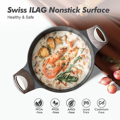 SENSARTE Nonstick Stock Pot with Lid, 4.5+6.6 QT Soup Pot Set Casserole Pot, Healthy Pasta Pot, Large Deep Cooking Pot, Big Sauce Pot Stew Pot, Induction Compatible, PFOA PFOS APEO Free, Black - Image 3
