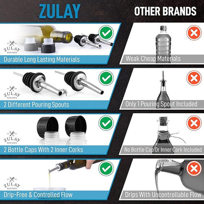 Zulay Kitchen (2 pack 17oz Olive Oil Dispenser Bottle For Kitchen - With 2 Spouts, 2 Removable Corks, 2 Caps, & 1 Funnel - Oil Bottle For Kitchen & Storing Liquids - Image 7