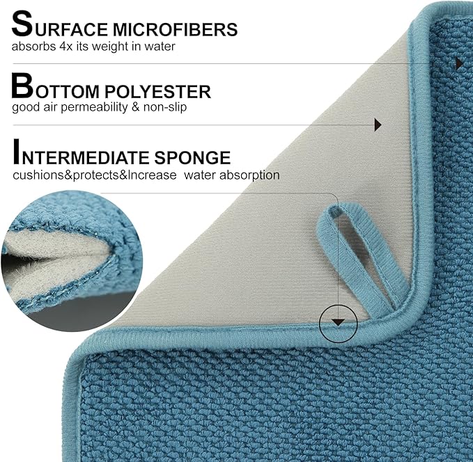 2 Pack Microfiber Dish Drying Mat for Kitchen Counter,Ultra Absorbent Dish Drainer Mat ,Dish Drying Pad ,Dish Rack Mat 20×15 Inch (Blue)