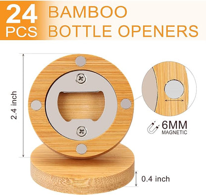 Yoption 24 Pcs Bamboo Magnetic Bottle Opener, Wooden Bulk Fridge Magnet Bottle Opener for DIY Beer Lover Wedding Groomsmen Gift Kitchens Bars Parties