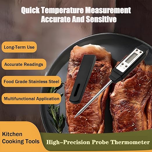 Meat Thermometer - Digital Food Thermometer for Cooking Kitchen - Automatic Calibration Pen Style Electronic Pocket Thermometer for Water Temperature, Barbecue (Black) - Image 3