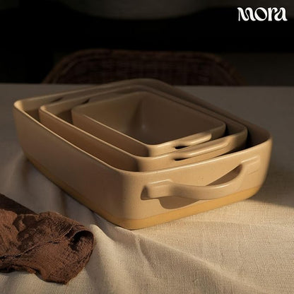 Mora Ceramic Set of 2 Baking Dishes For Casserole, Banana Bread, Brownies, Broiling, Roasting, and Baking. 7x11 in and Loaf Pans - Porcelain Serving Bakeware from Oven to Table. Freezer Safe - Mushroom - Image 6