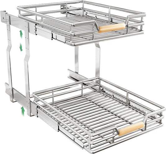 Pull out Cabinet Organizer, 2 Tiers 17"W X 21"D, Heavy Duty Smooth Sliding Under Cabinet Shelves for Pots and Pans, Full-Extension Roll out Drawers, Slide out Organization for Home Kitchen Pantry by Kitstorack