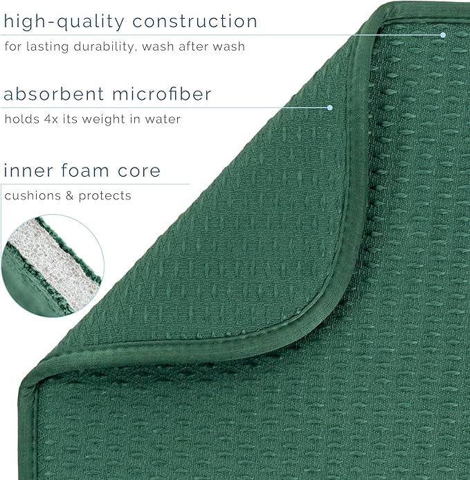 S&T INC. Dish Drying Mat XL, 18” x 24”, Absorbent Microfiber Kitchen Counter Mat, Drying Pad for Dishes, Utensils, Pots and Pans, Extra Large, Diamond Texture, Emerald Green - Image 4