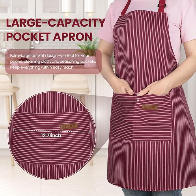 Serrenf 2 Pack Apron, Cooking Kitchen Aprons, Adjustable Bib Apron with 2 Pockets for Men Women Chef Apron - Image 2