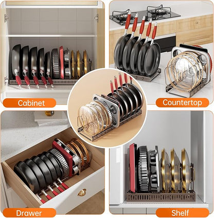 MUDEELA Pots and Pans Organizer under Cabinet, Expandable Pan Lids Organizers inside Cabinet with 12 Adjustable Dividers, Kitchen Storage Organization Pot Holder Cookie Sheet, Cutting Board Organizer - Image 5
