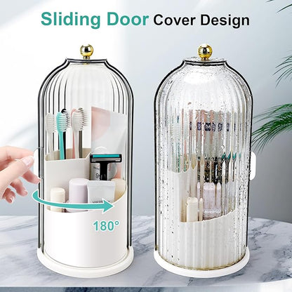 QIYVLOS Toothbrush Holders with Sliding Lid, Rotating 3 Slots Bathroom Organizer Countertop, Tooth Brush Toothpaste Holder Bathroom Counter Stand Sink Organizer Caddy for Vanity Makeup Brushes Holder - Image 2