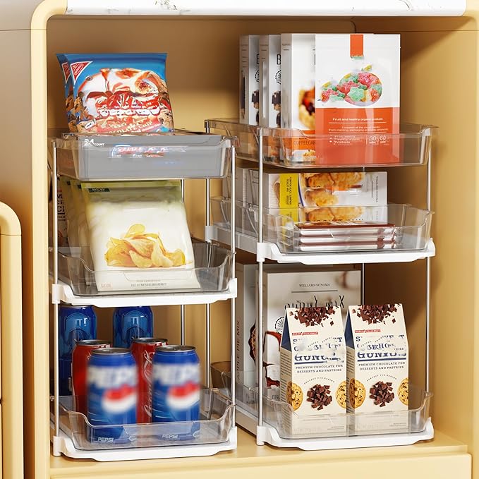 Delamu 2 Sets of 3-Tier Bathroom Under Sink Organizers and Storage, Multi-Purpose Stackable Pantry Organization and Storage, Pull Out Clear Kitchen Bathroom Cabinet Organizer with Movable Dividers | Storage, Multi-Purpose, Stackable, Pantry Organizatio... - Image 9